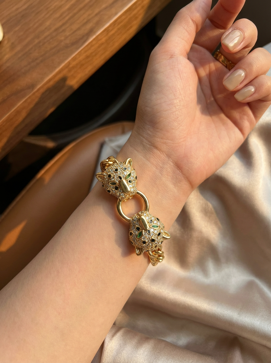 Wild Spirit Double Panther Cuff Bangle