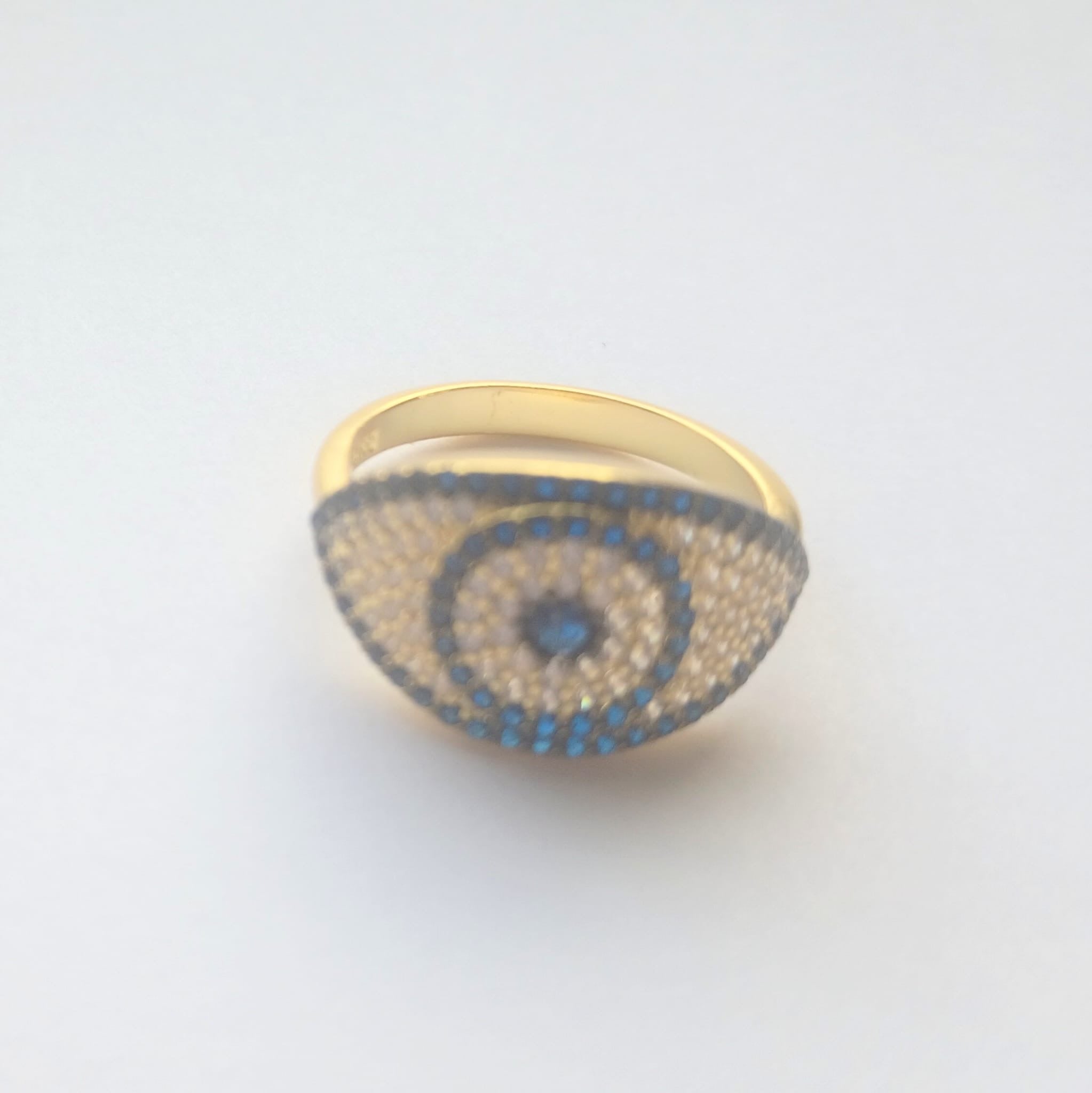 Nazar Blue Topaz Evil Eye Teardrop Dome Ring