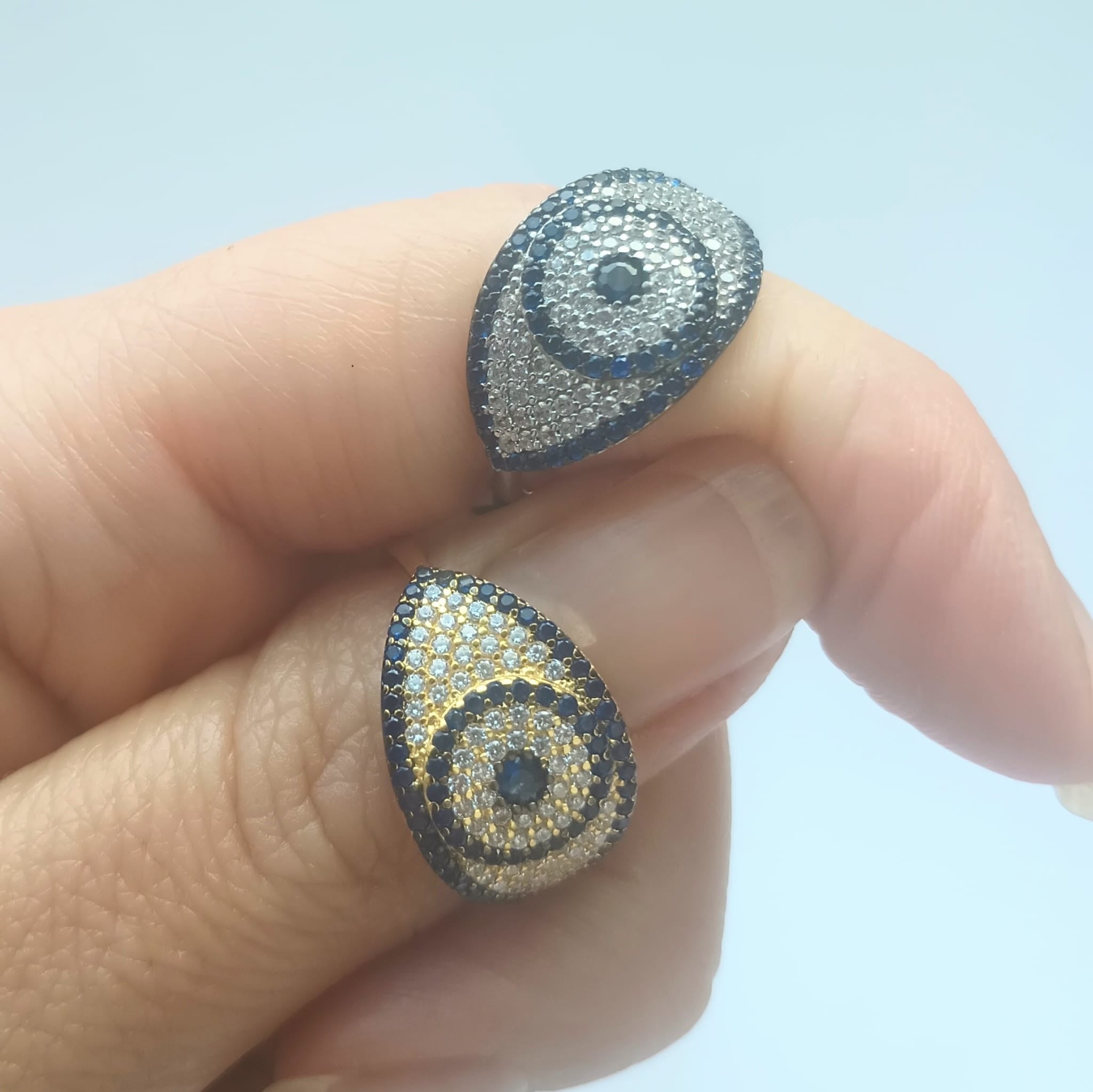 Nazar Blue Topaz Evil Eye Teardrop Dome Ring