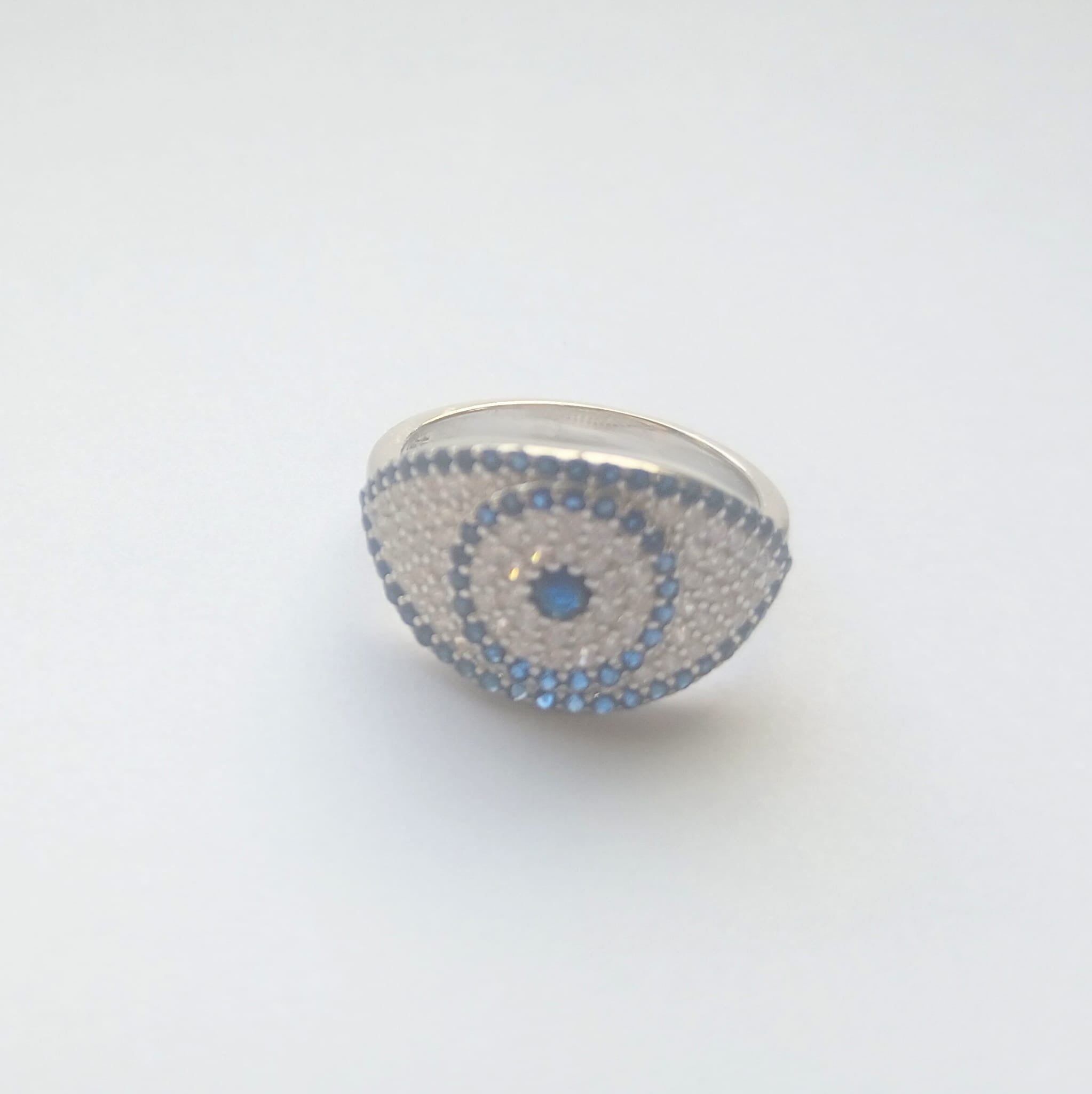 Nazar Blue Topaz Evil Eye Teardrop Dome Ring