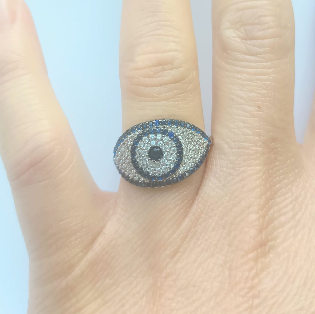 Nazar Blue Topaz Evil Eye Teardrop Dome Ring