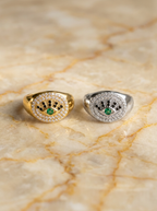 Emerald Gaze Evil Eye Dome Signet Ring