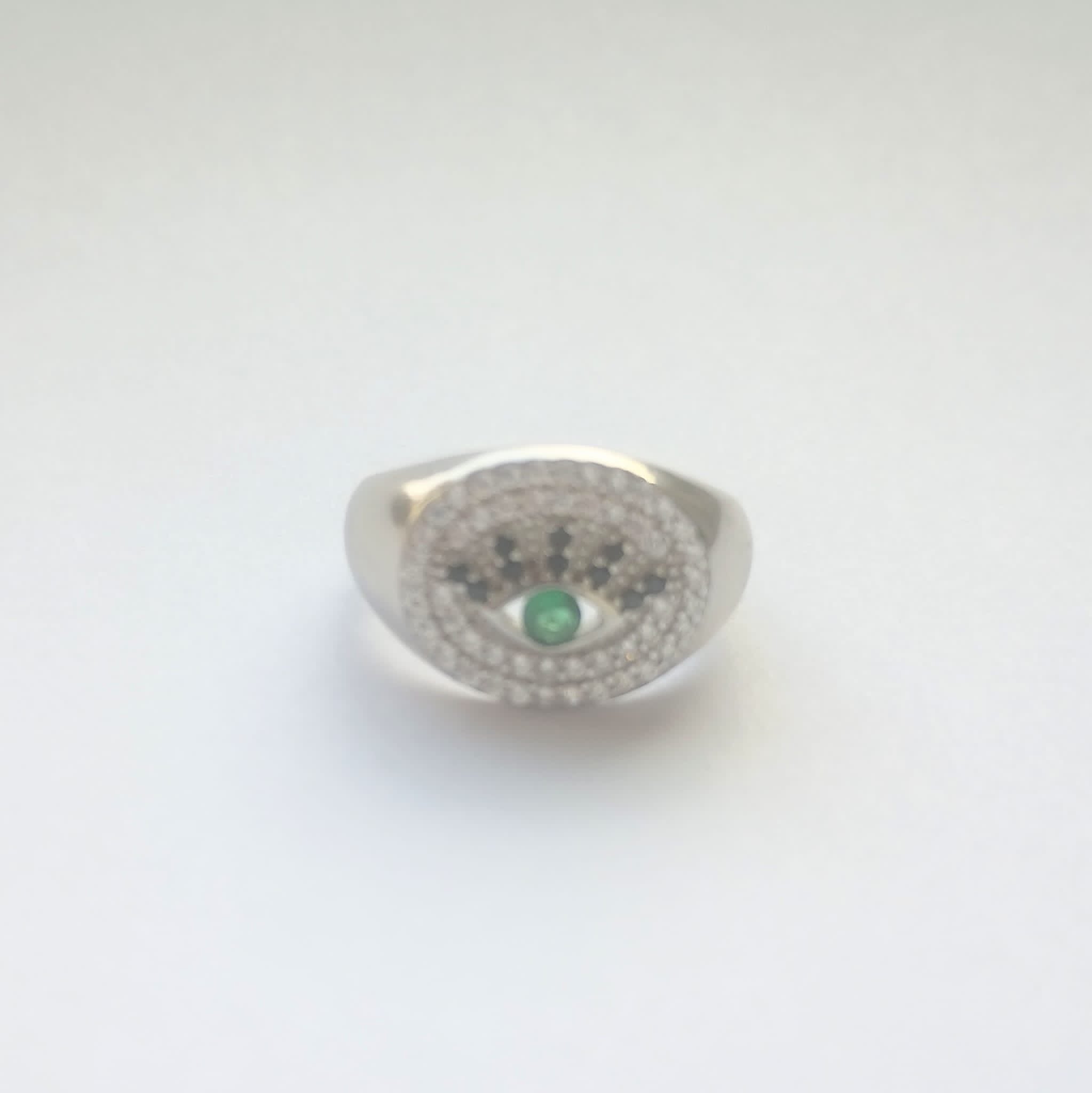Emerald Gaze Evil Eye Dome Signet Ring