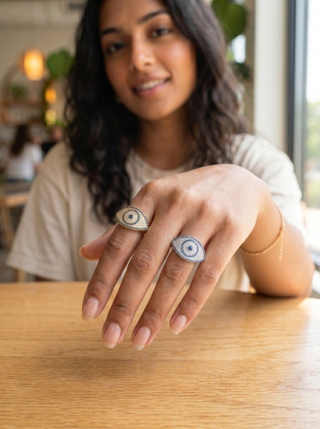 Nazar Blue Topaz Evil Eye Teardrop Dome Ring