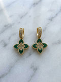 Fleur Vert Malachite Petite Quatrefoil Drop Huggie Earrings