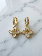 Fleur Mother of Pearl Petite Quatrefoil Drop Huggie Earrings