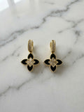 Fleur Noir Petite Quatrefoil Drop Huggie Earrings