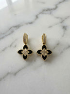 Fleur Noir Petite Quatrefoil Drop Huggie Earrings