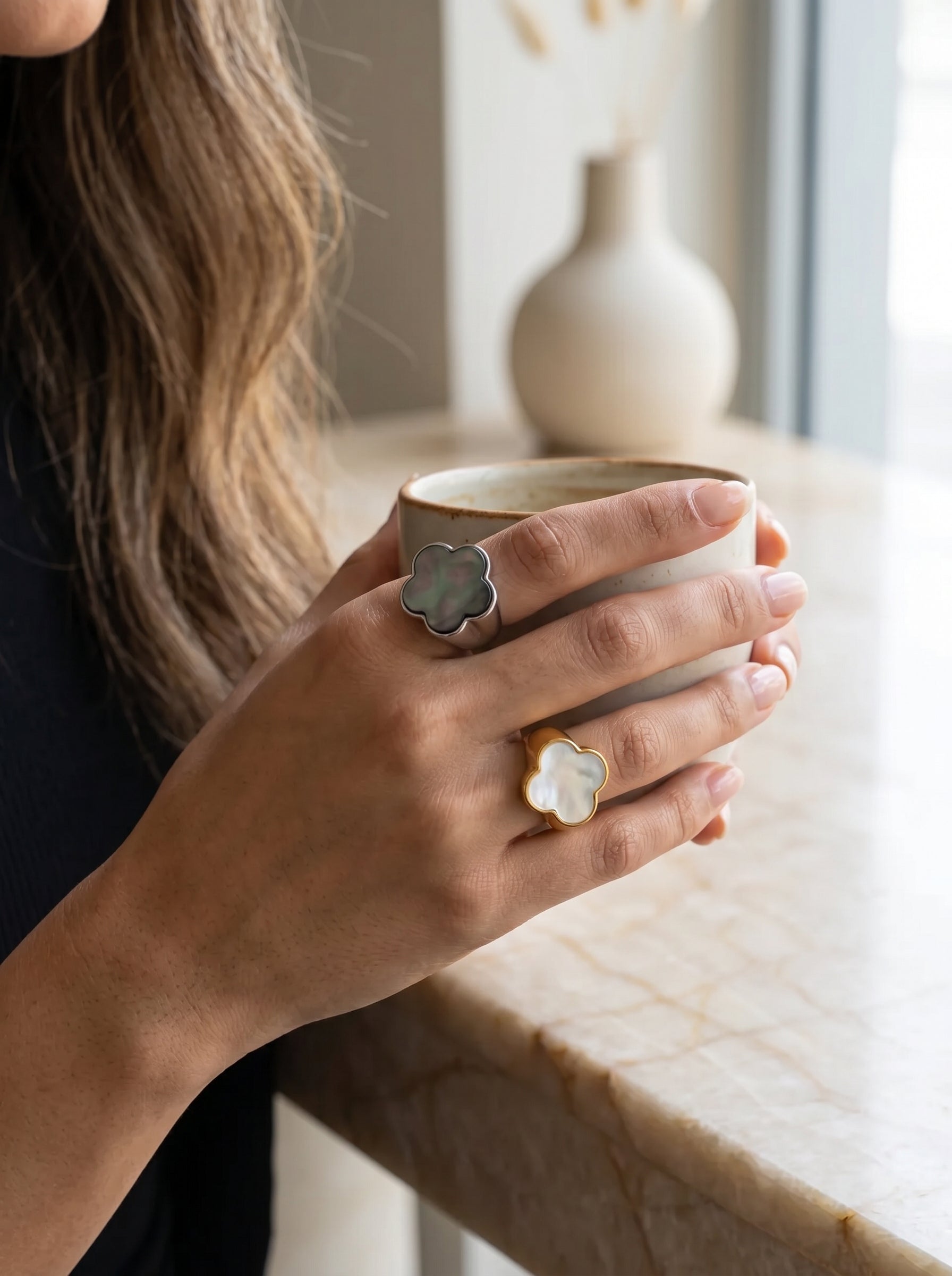 Petal Mother of Pearl Flower Statement Ring