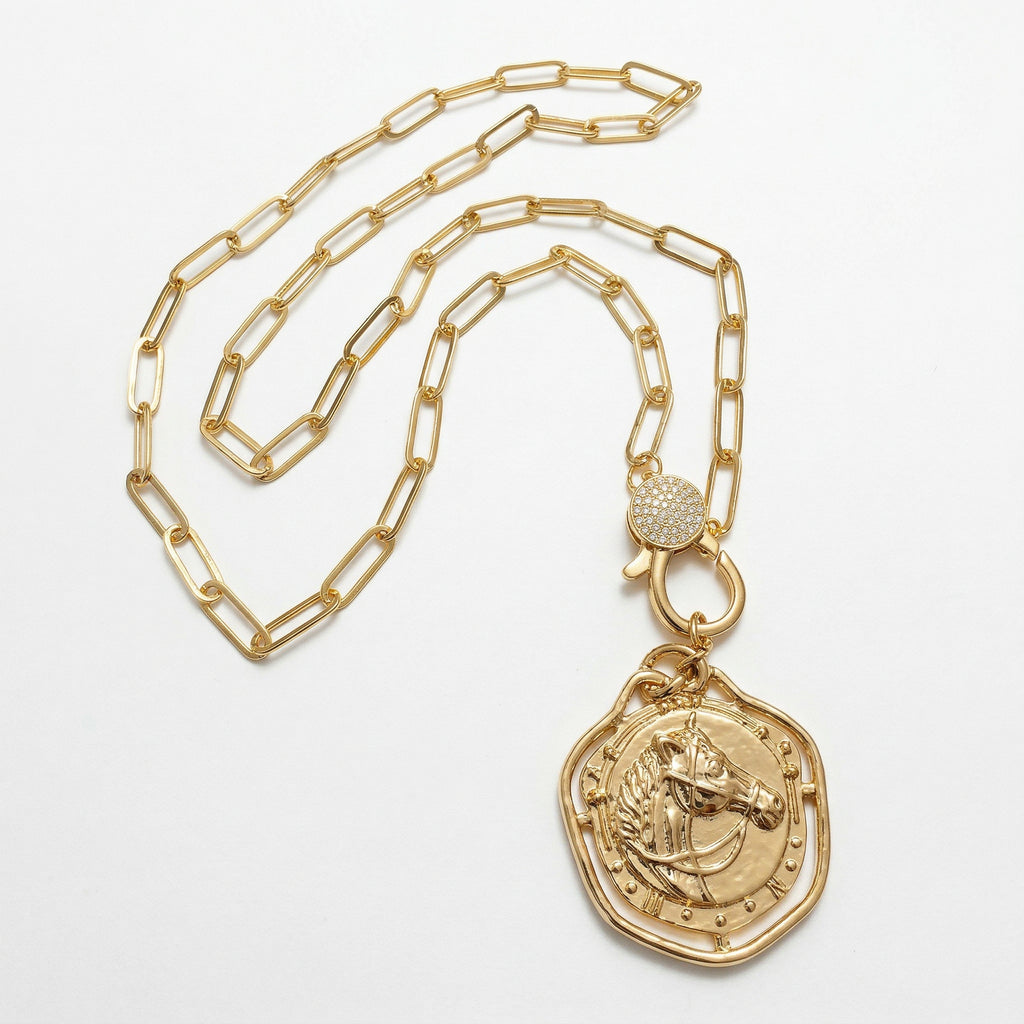 Equestrian Medallion Pavé Link Necklace