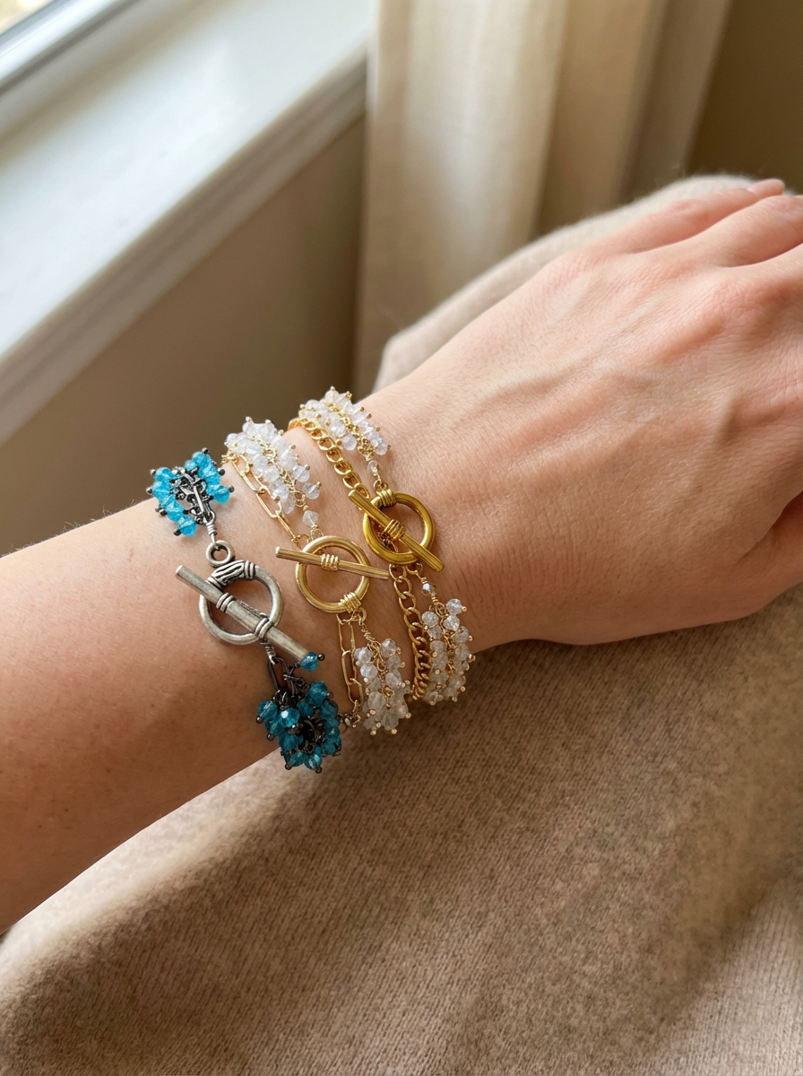 Azure Cascade Aquamarine Cluster Bracelet