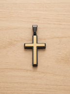 Sanctus Two-Tone Bold Cross Pendant | Black Stainless Steel with 20K Gold or Rhodium Inlay