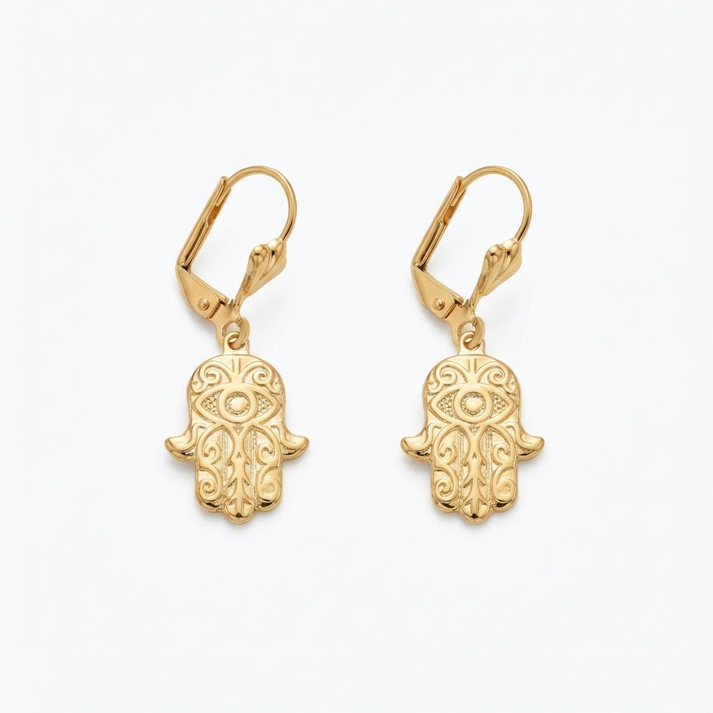 Fatima's Blessing Gold Filigree Hamsa Earrings