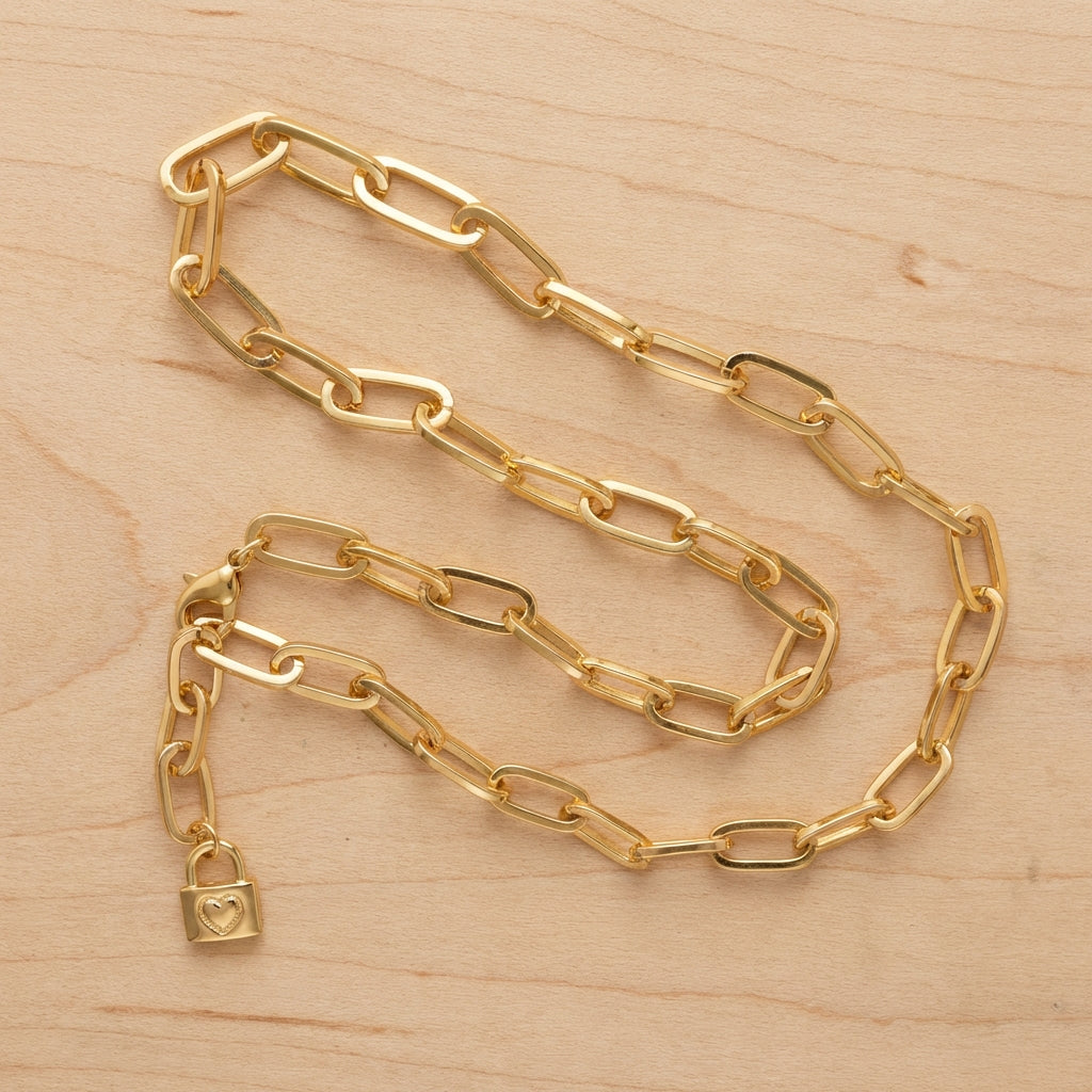 Gold Filled Paperclip Link Locket Necklace | Y Necklace