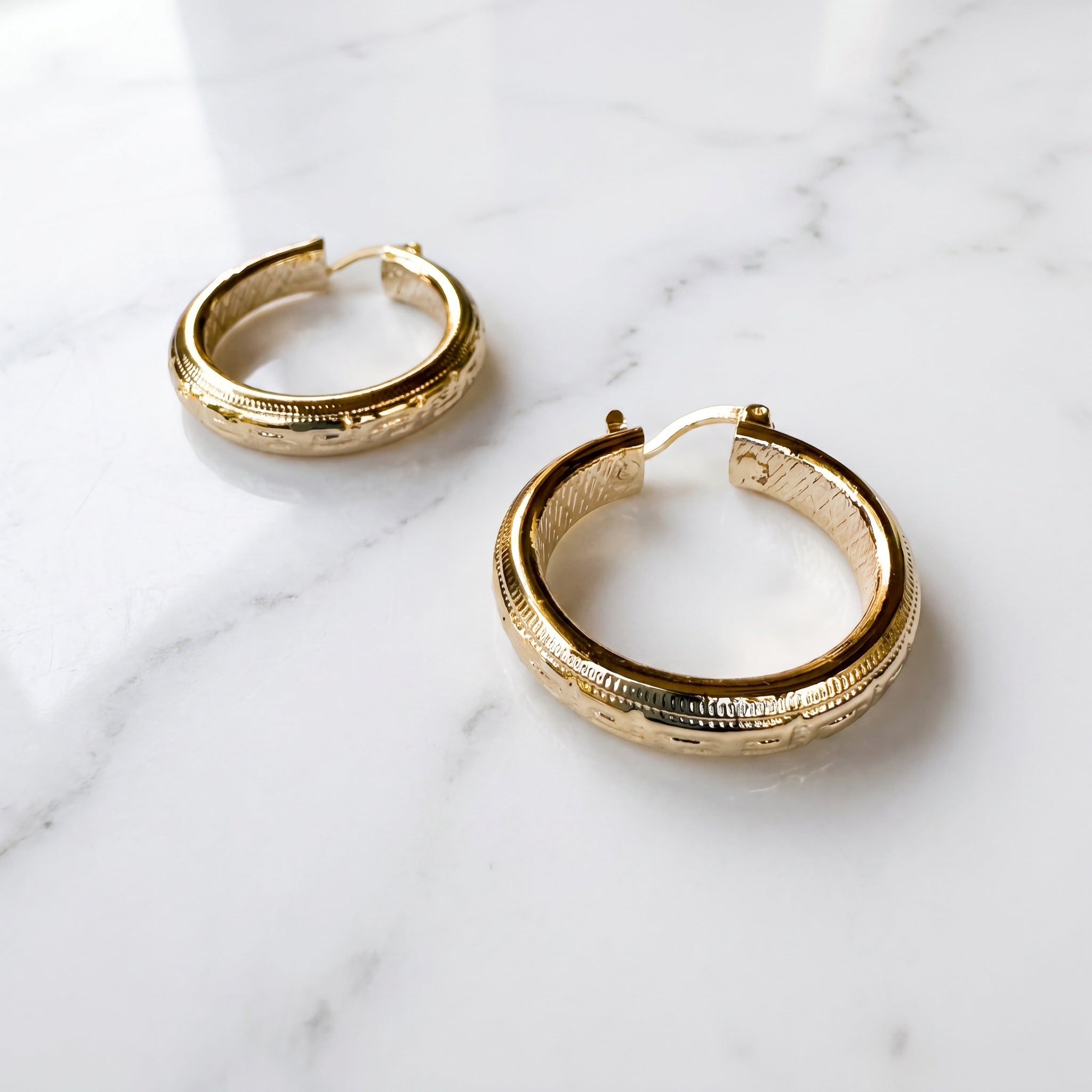 Golden Carved Hoops