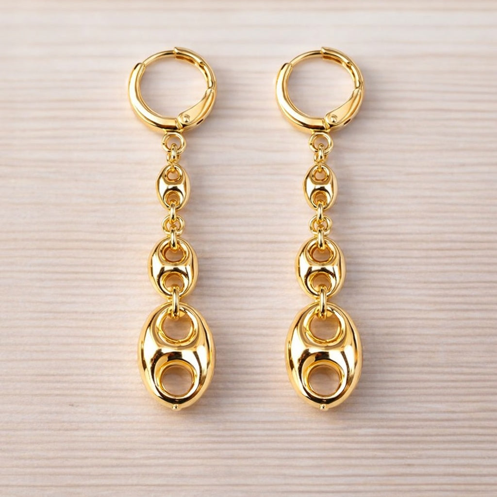 Capri Puffed Mariner Link Dangle Earrings