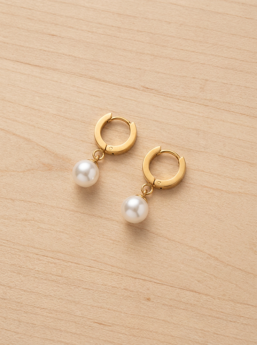 Soleil  Pearl Drop Huggie Earrings