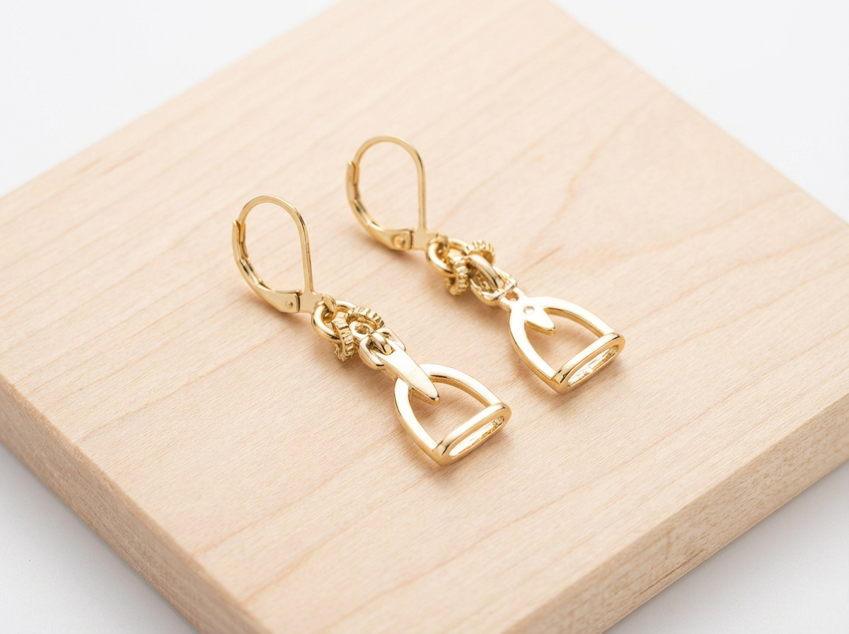 Gold Filled Equestrian Stirrup Dangle Earrings | Lever-Back Drop Earrings