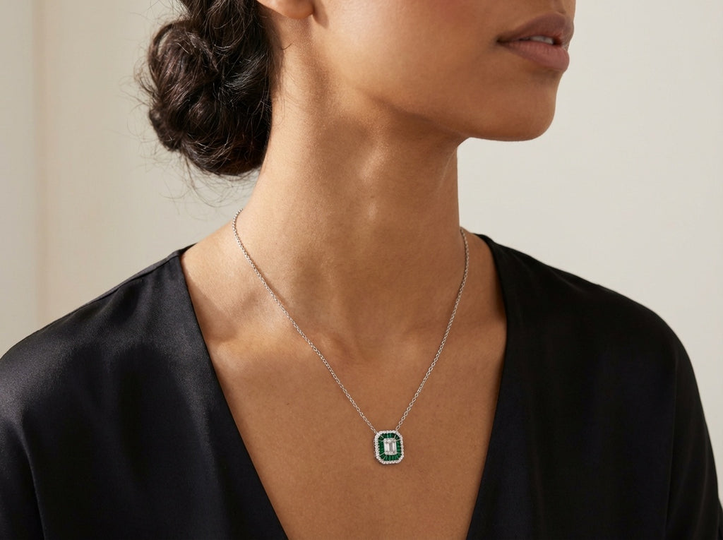 Emerald Halo Green Quartz Necklace