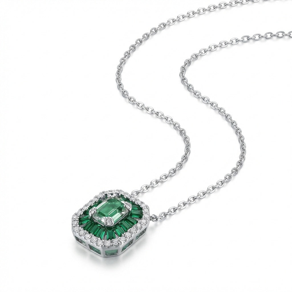 Emerald Halo Green Quartz Necklace