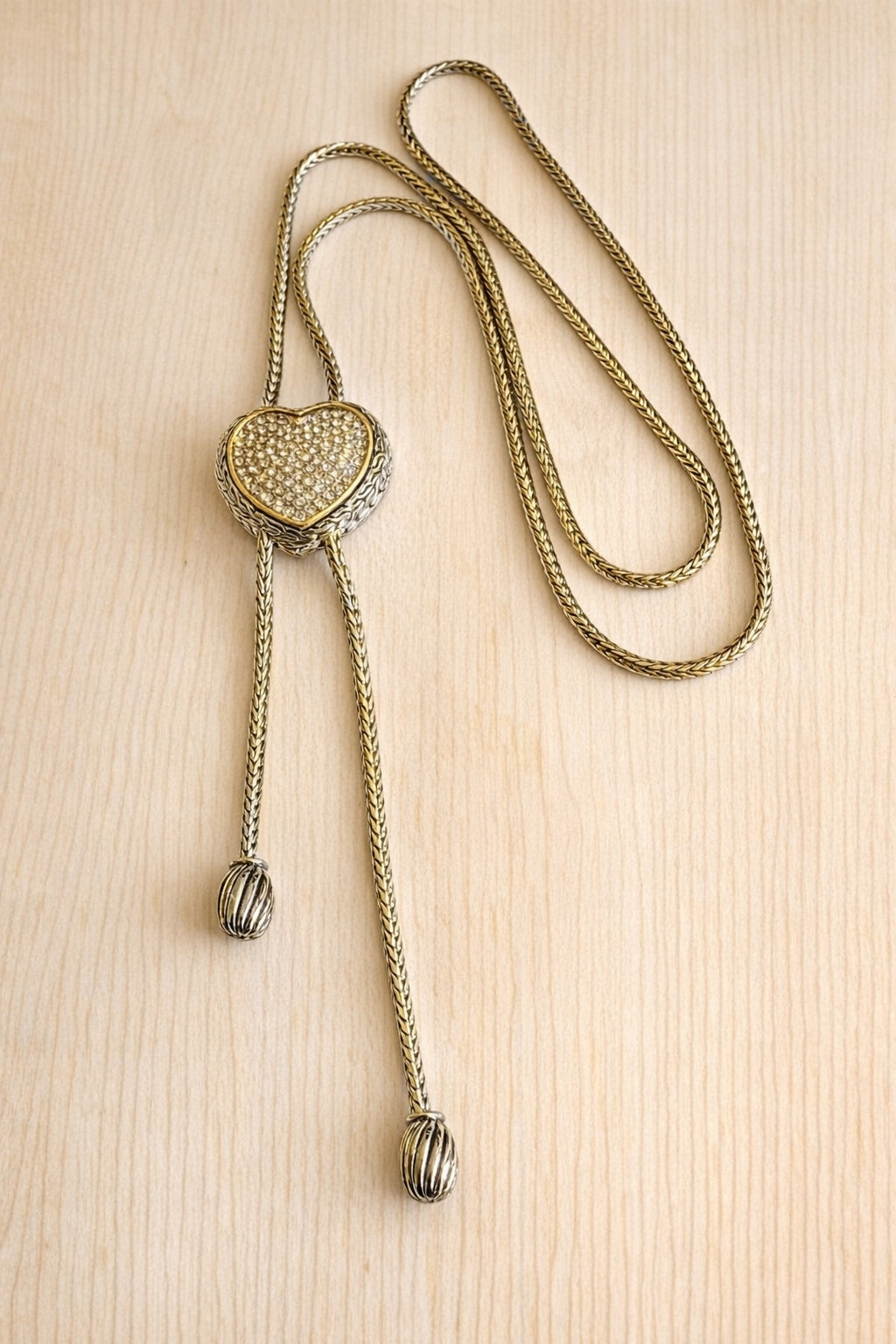 Amour Two-Tone Pavé Simulated Diamond Heart Sliding Tassel Lariat Necklace