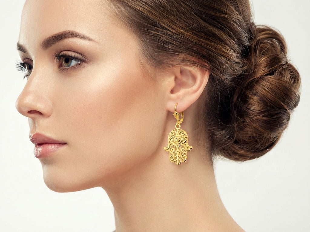 Fatima's Blessing Gold Filigree Hamsa Earrings