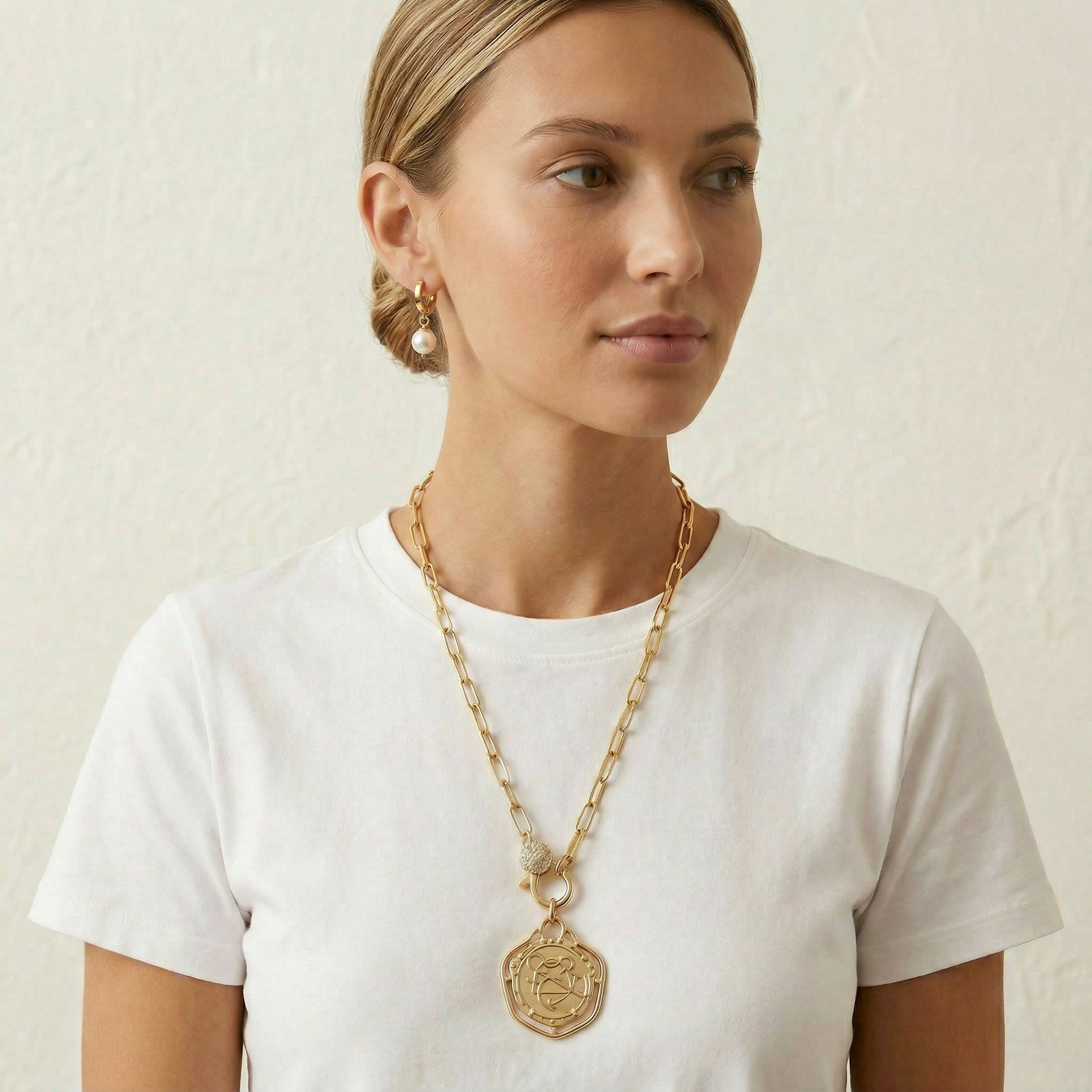 Equestrian Medallion Pavé Link Necklace