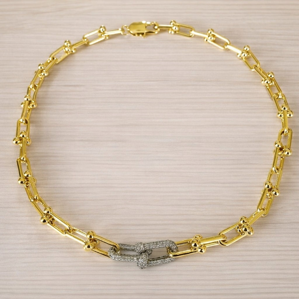 Irons Pavé Simulated Diamond Stirrup Link Chain Necklace