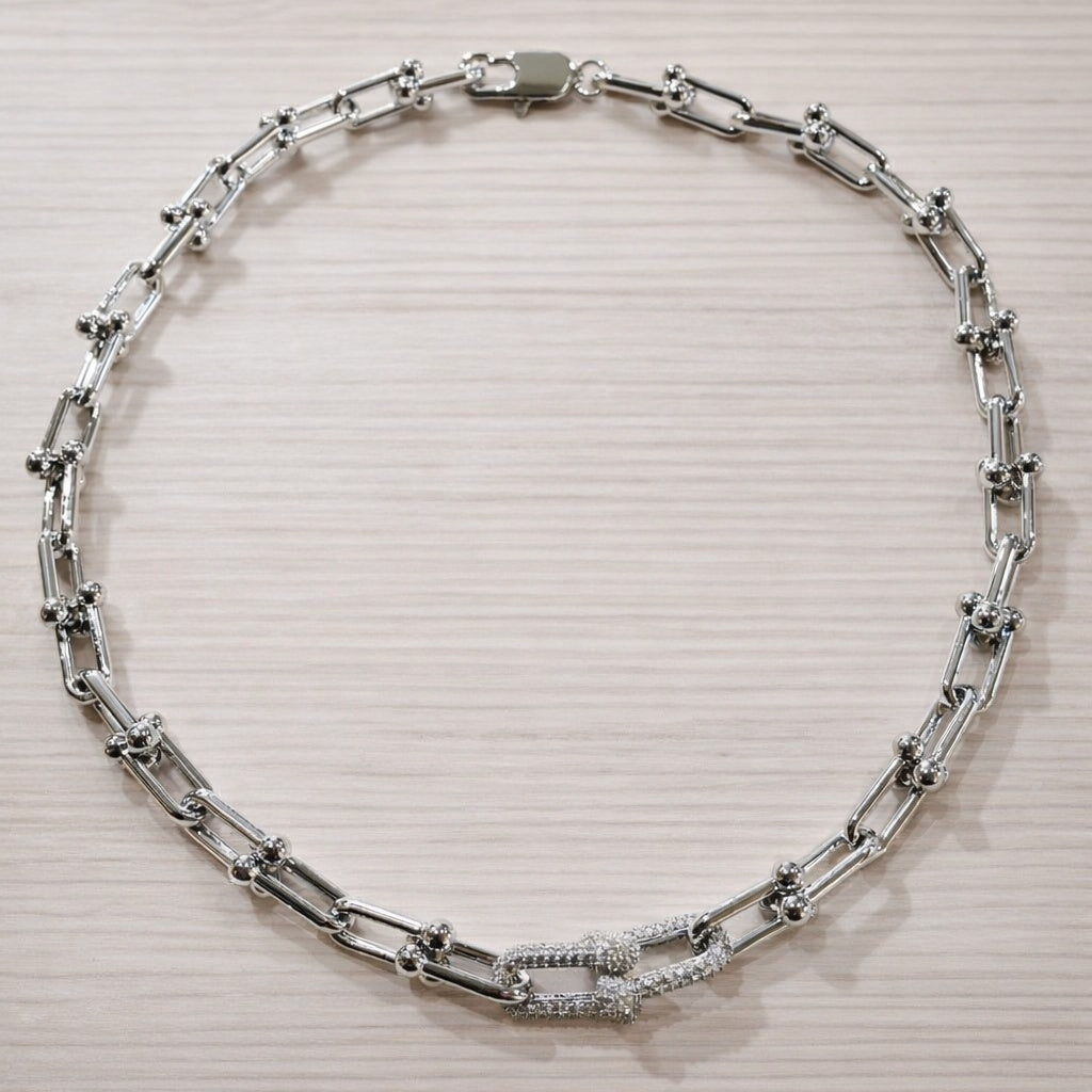 Irons Pavé Simulated Diamond Stirrup Link Chain Necklace