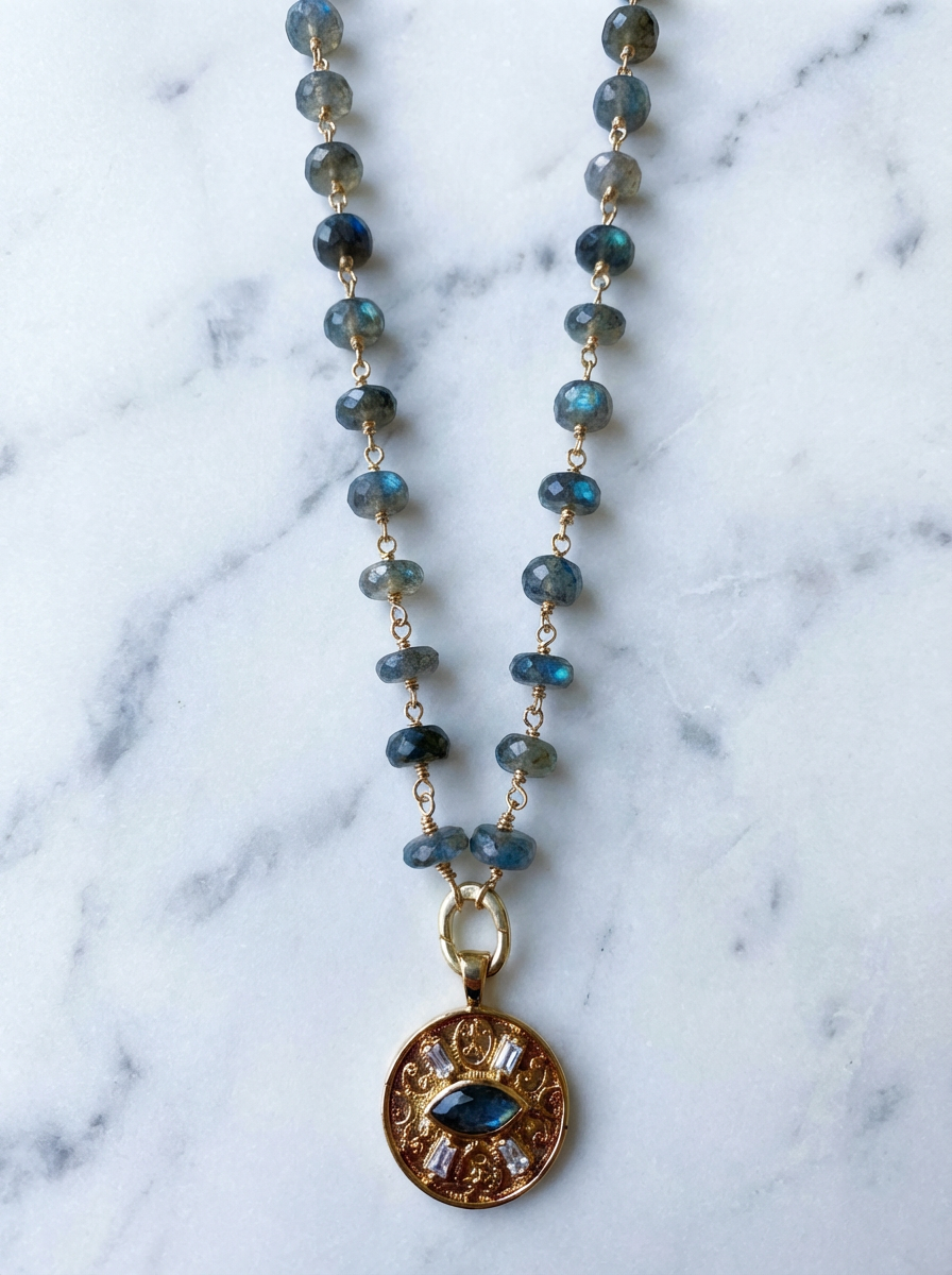 Aurora Labradorite Gold Fill Evil Eye Necklace