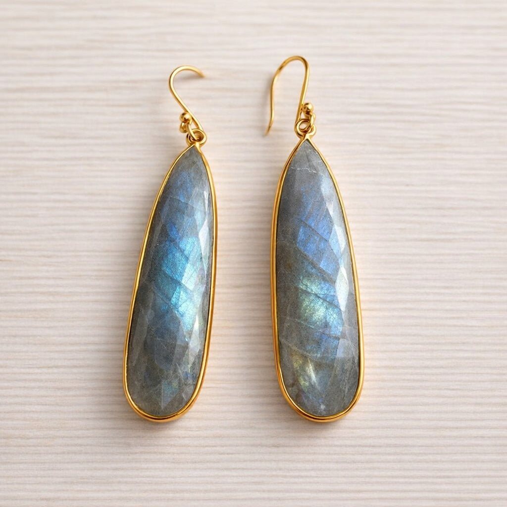 Elongated Labradorite Teardrop Earrings
