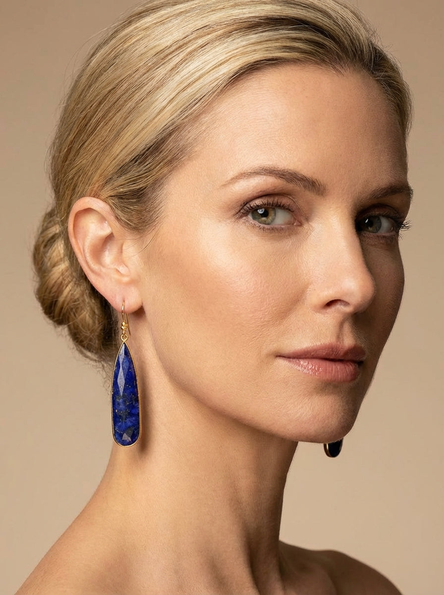 Lapis Lazuli Elongated Teardrop Drop Earrings
