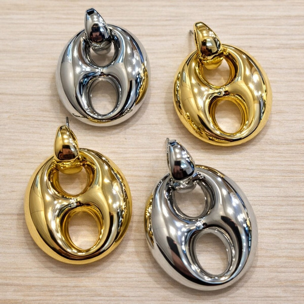 Marina Puffed Anchor Link Drop Earrings