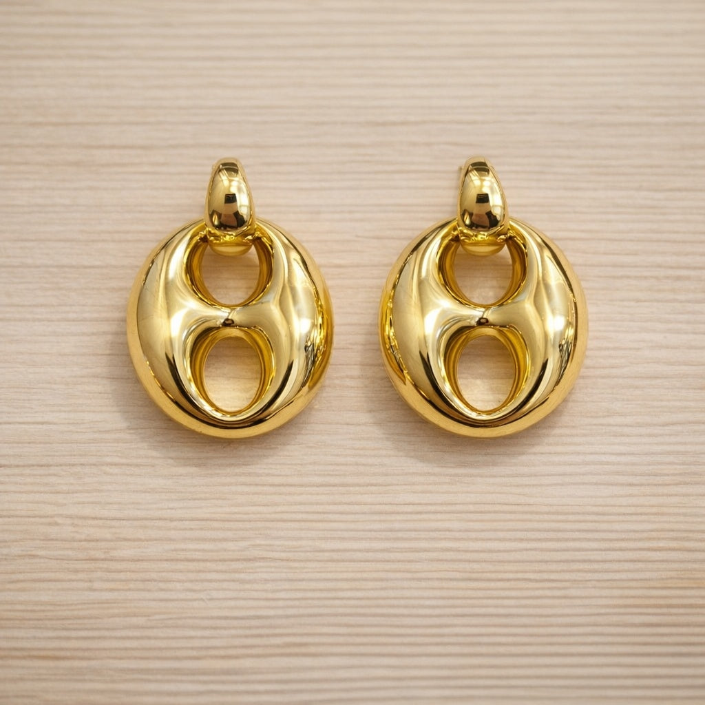 Marina Puffed Anchor Link Drop Earrings