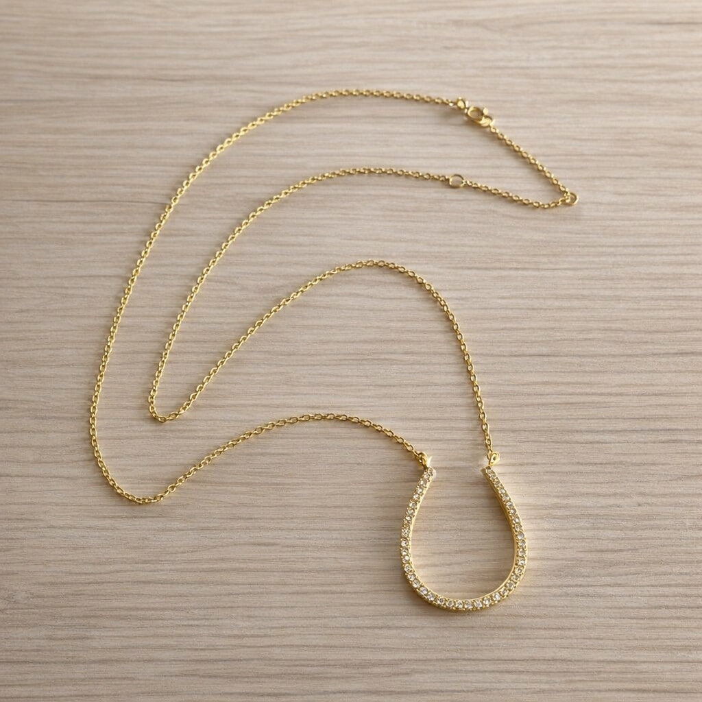 Fortuna Pavé Simulated Diamond Horseshoe Necklace