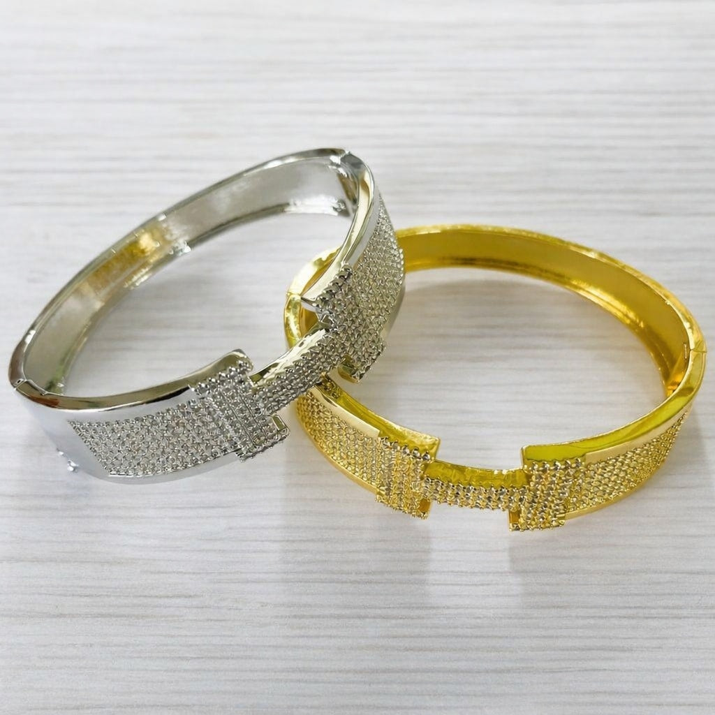 Lumière Pavé Simulated Diamonds Wide Cuff Bangle