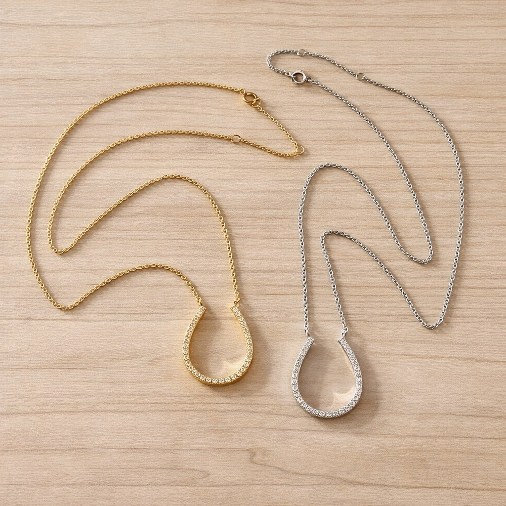Fortuna Pavé Simulated Diamond Horseshoe Necklace