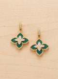 Fleur Vert Malachite Grande Quatrefoil Drop Huggie Earrings