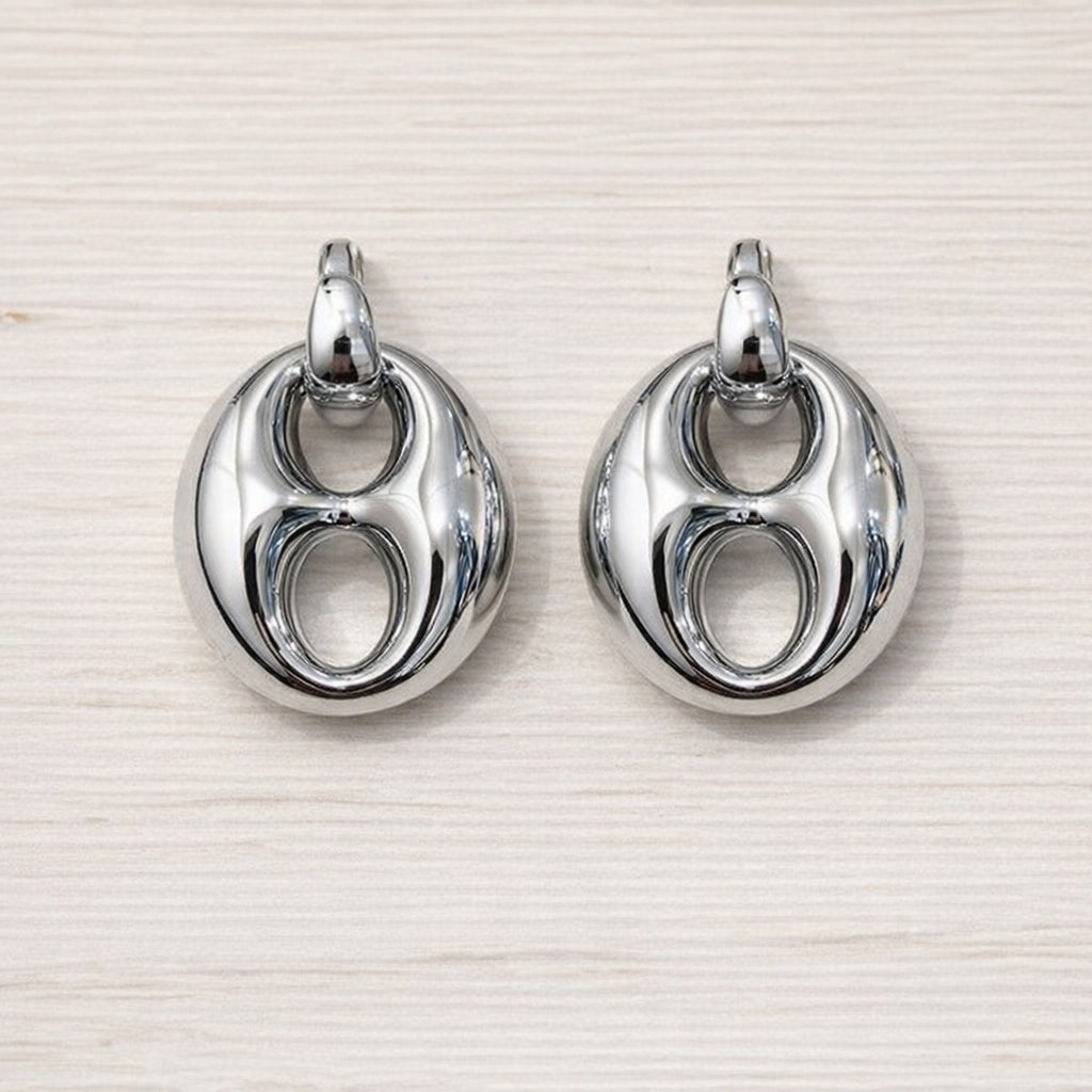Marina Puffed Anchor Link Drop Earrings