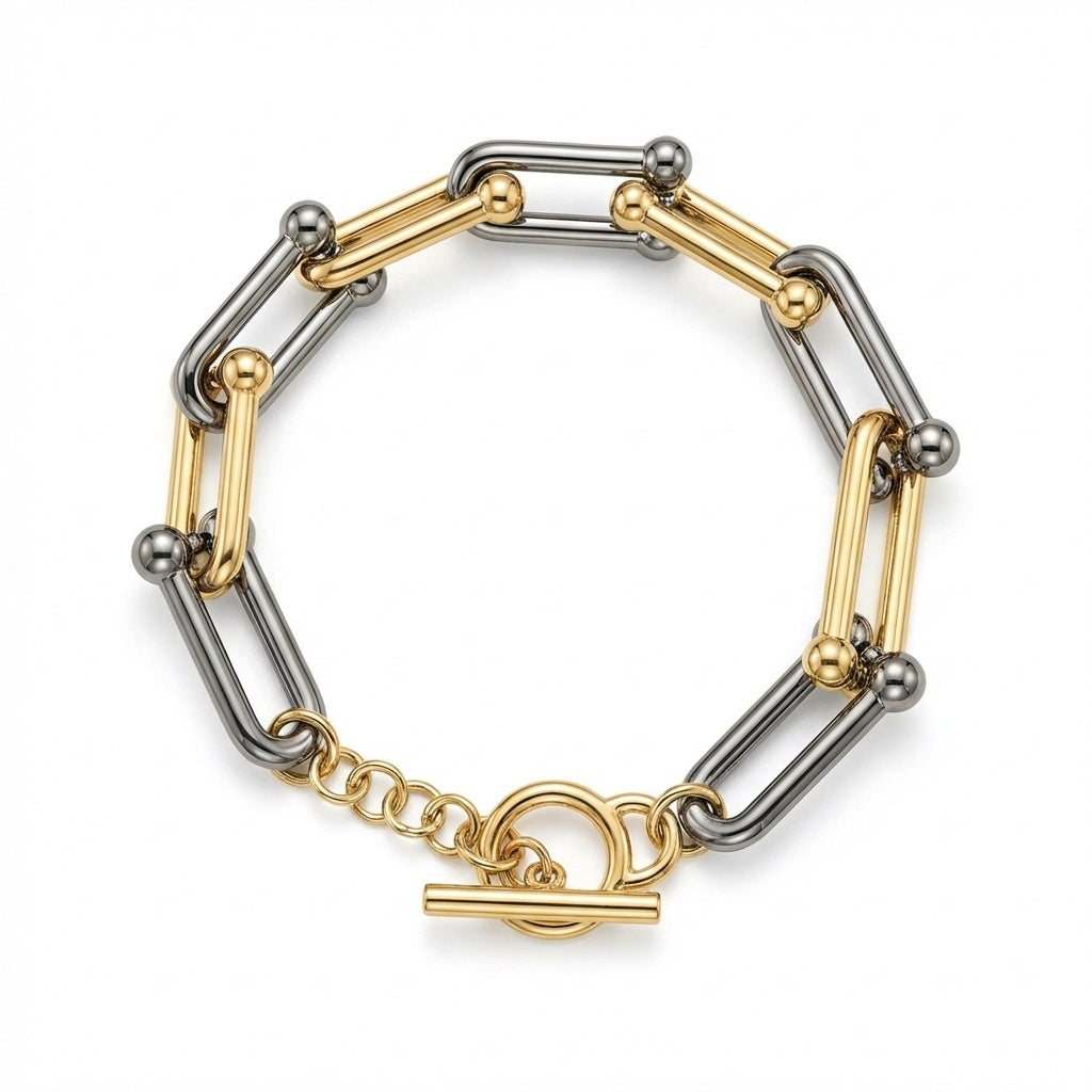 Mixed Metal Link Bracelet - Two-Tone Gold & Silver