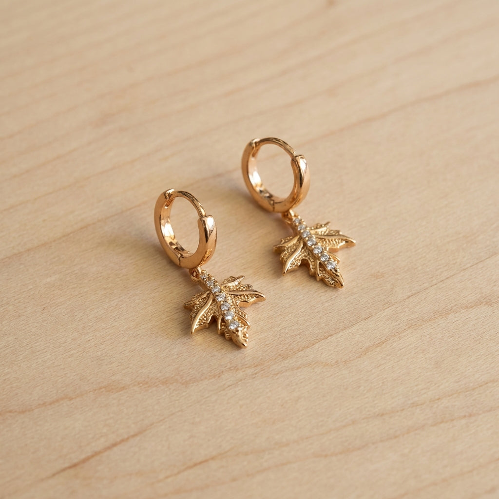 Pavé Leaf Huggie Hoop Earrings