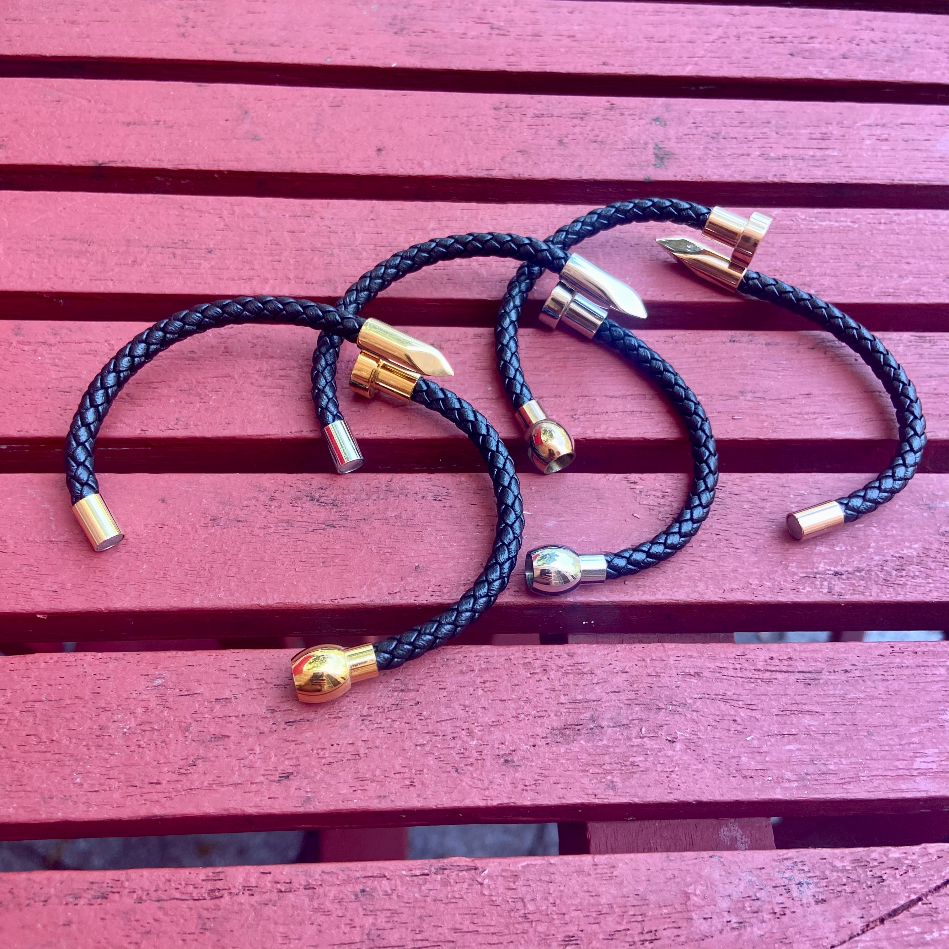 Iron Nail Braided Leather Bracelet