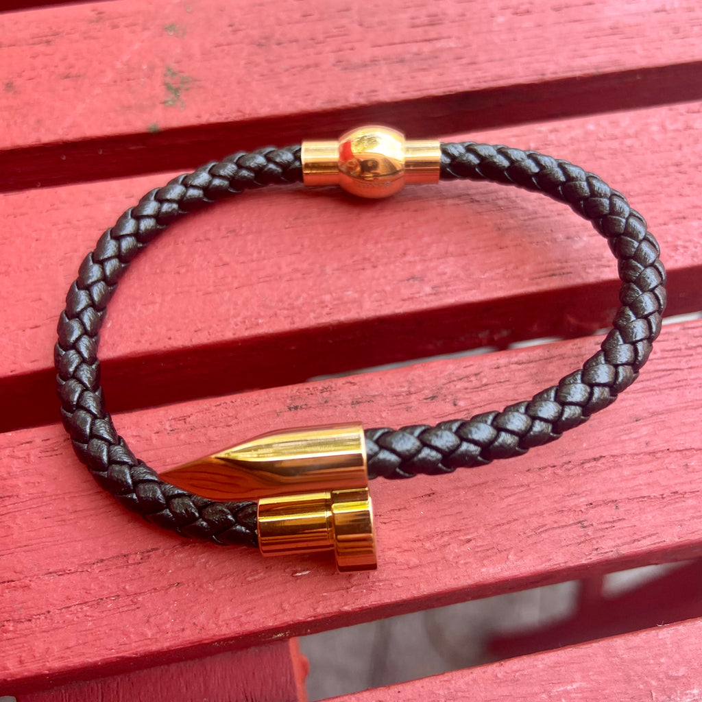 Metal And Leather Twist Nail Bracelet