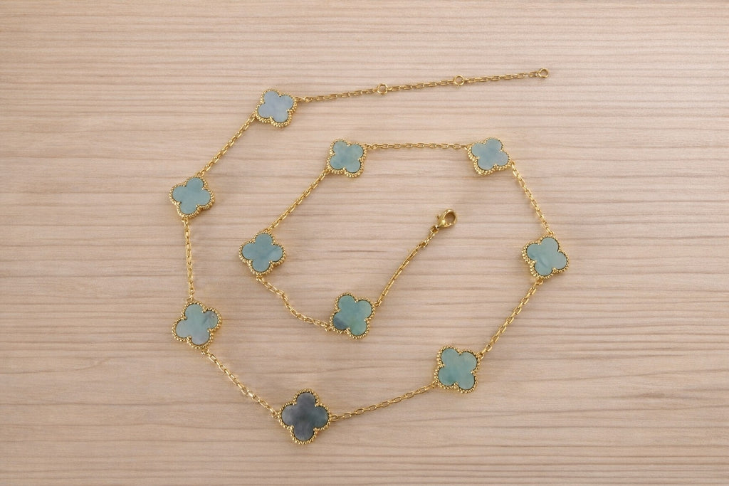 Alhambra Shaped Station Necklace | Quatrefoil Clover | 10 Gemstone Stations