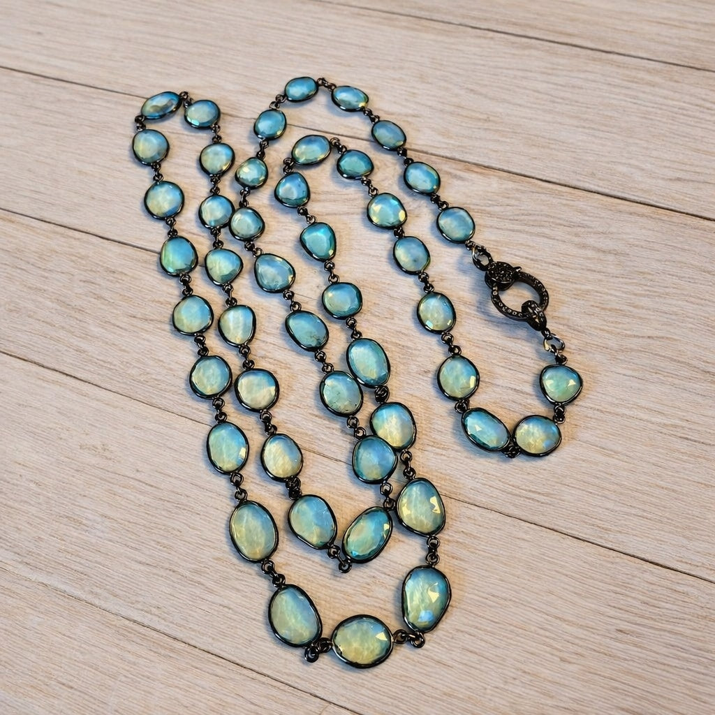 Cascade One-of-a-Kind Faceted Topaz & Oxidized Silver Bezel Station Necklace