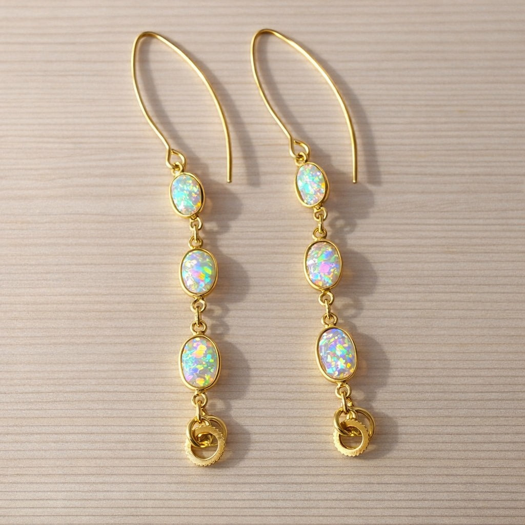 Aurora Triple Opal Cascade Drop Earrings