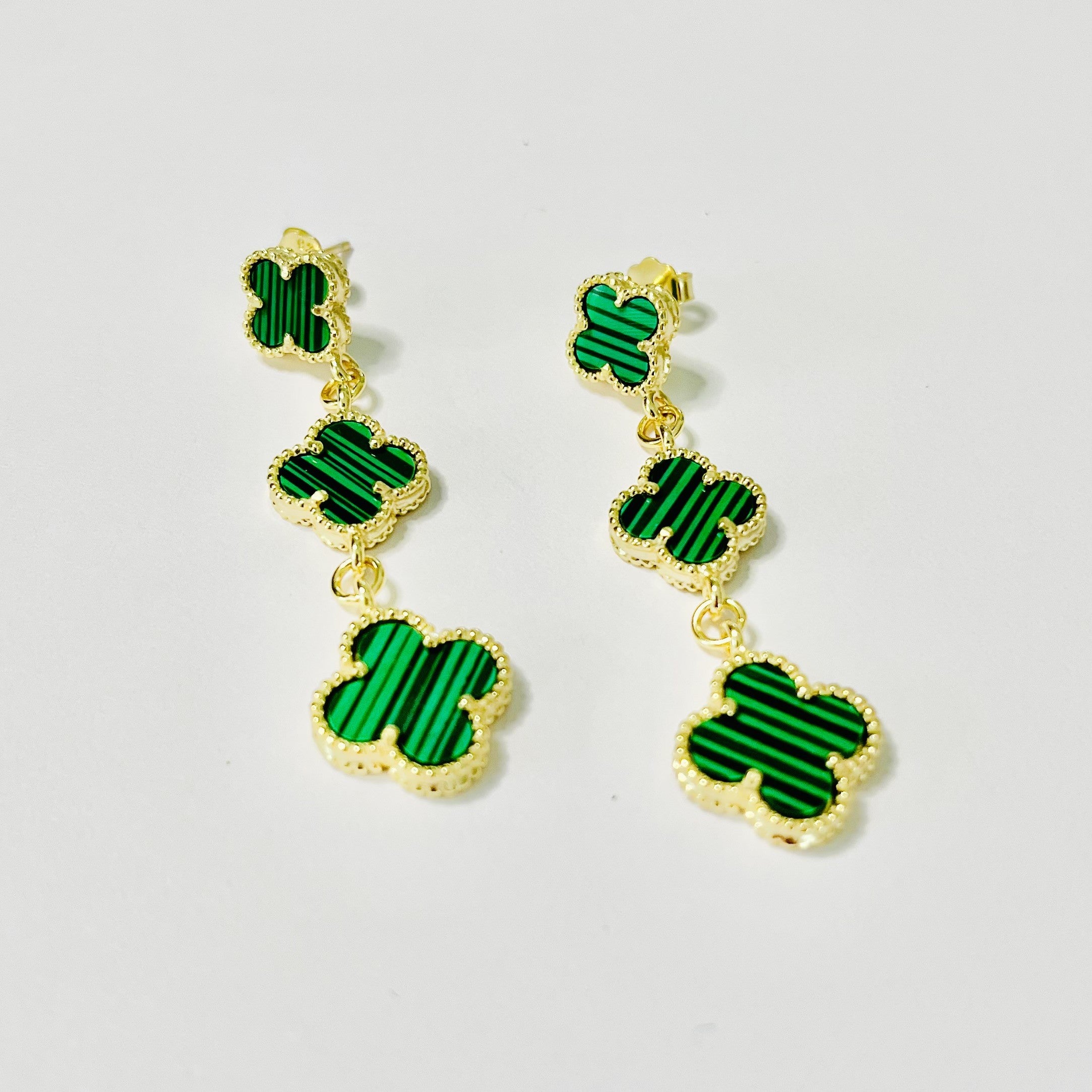 Graduated Alhambra Malachite Earrings