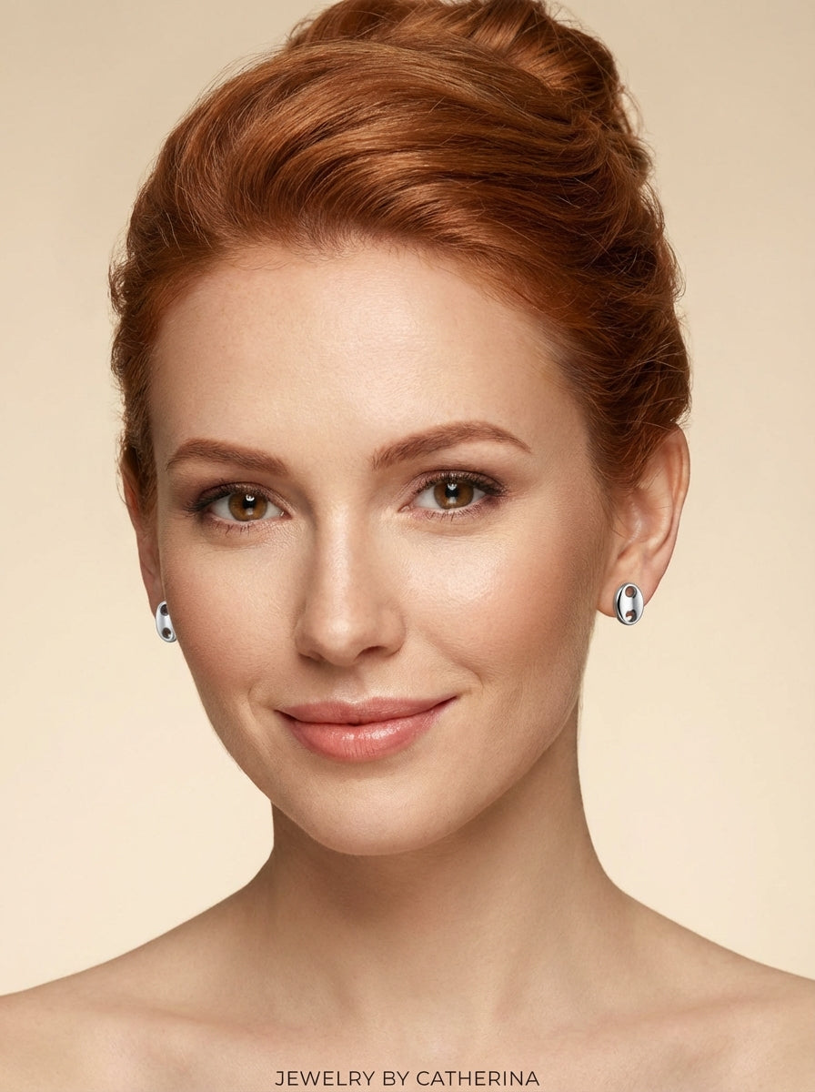 Puffy Mariner Link Stud Earrings