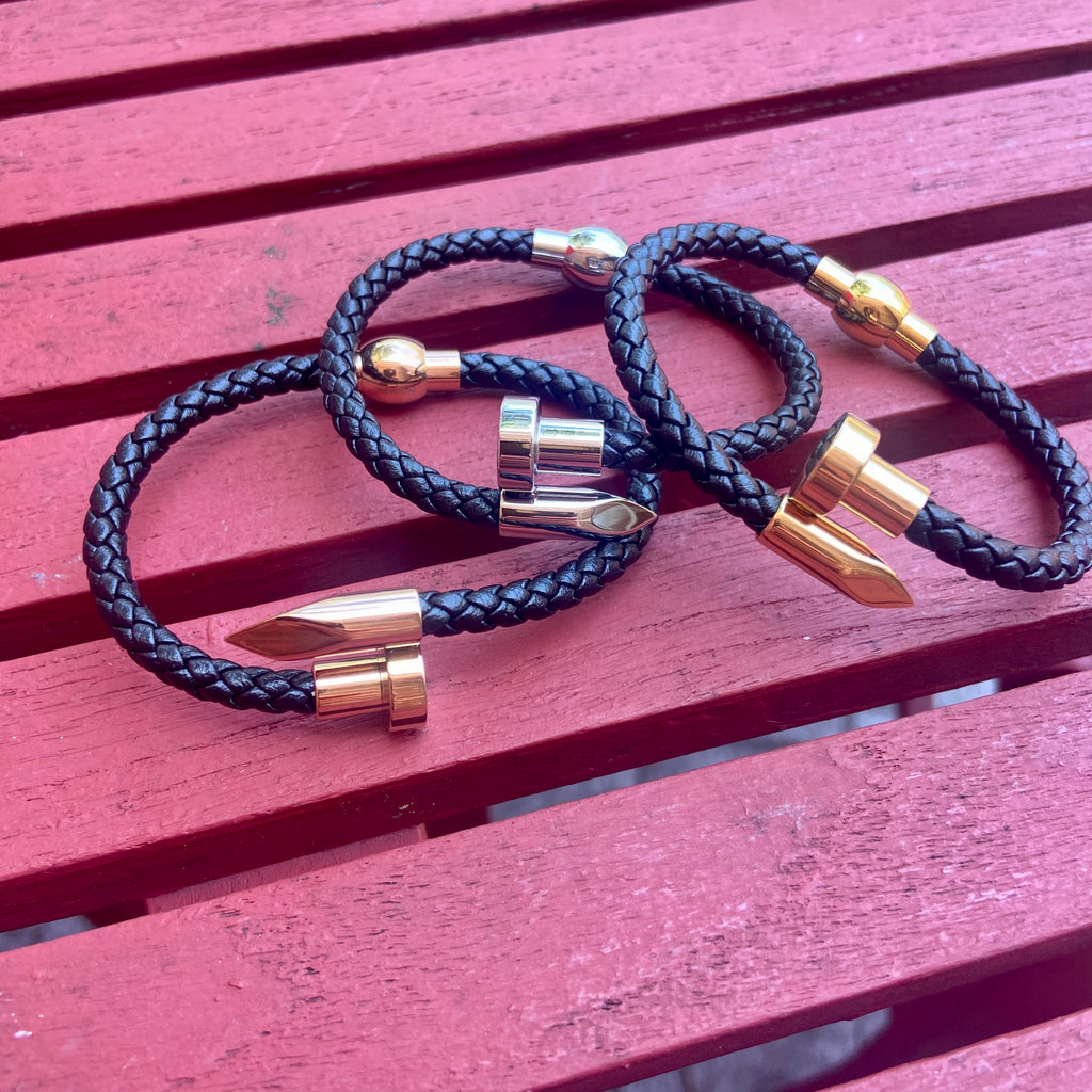 Iron Nail Braided Leather Bracelet