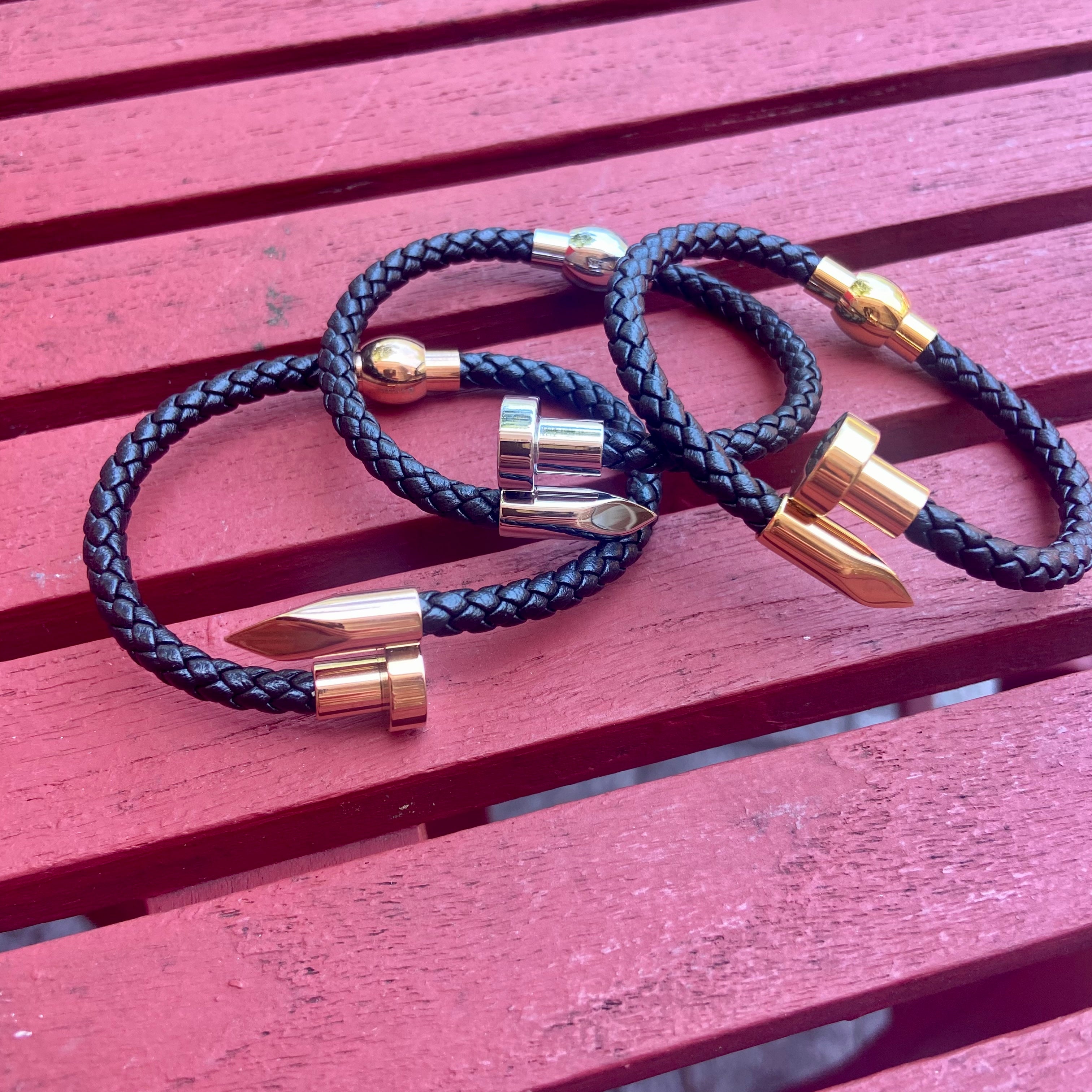 Iron Nail Braided Leather Bracelet